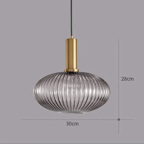 HJXDtech - Suspension Luminaire Industrielle Vintage en Verre Nervuré,Plafonnier avec fini en laiton poli Lustre,Suspension Lampe de Salle à Manger Cuisine Salon Chambre (Gris, 30CM)