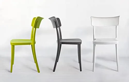 SARETINA Chaise polypropylène design empilable, pour salle à manger, bar et cuisine, aussi pour extérieur - 8 couleurs (4, vert acide)