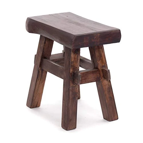 Design Delights Tabouret en bois rustique vintage 40" - Bois dur recyclé - Tabouret en bois massif - 43 x 45 x 27 cm (H x l x P) - Marron foncé