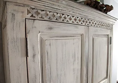 Armoire - Bois Massif de manguier ciré (Blanc Antique) - Style Campagne Chic - Castle Antik #221