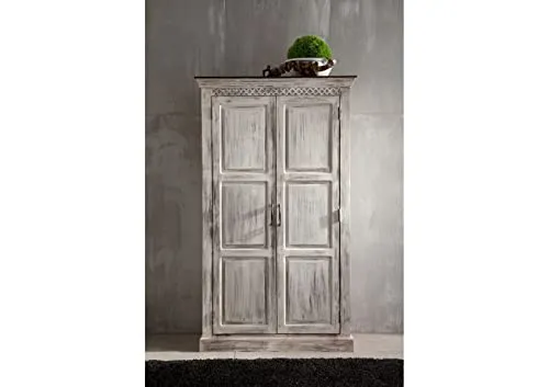 Armoire - Bois Massif de manguier ciré (Blanc Antique) - Style Campagne Chic - Castle Antik #221