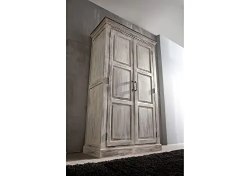 Armoire - Bois Massif de manguier ciré (Blanc Antique) - Style Campagne Chic - Castle Antik #221