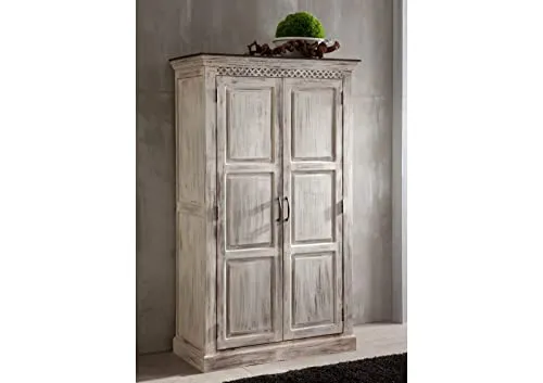 Armoire - Bois Massif de manguier ciré (Blanc Antique) - Style Campagne Chic - Castle Antik #221