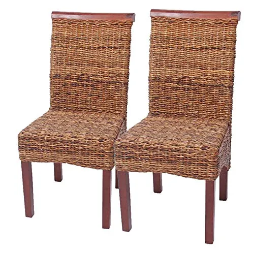 Mendler Lot de 2 chaises M45, Banane tressée, 47x54x93cn, Pieds Marrons
