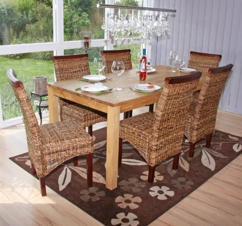 Mendler Lot de 2 chaises M45, Banane tressée, 47x54x93cn, Pieds Marrons