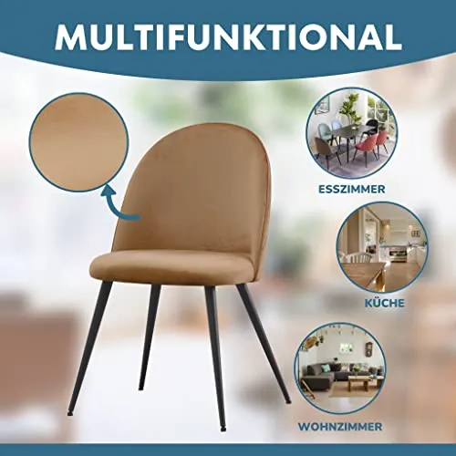Albatros Capo Lot de 4 chaises de Salle à Manger avec Housse en Velours Marron – Design Vintage élégant avec Housse en Velours – Chaise rembourrée certifiée SGS – Chaise de Cuisine Moderne