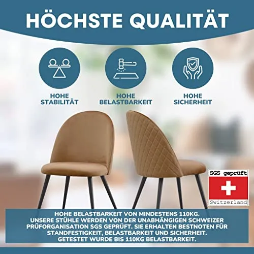 Albatros Capo Lot de 4 chaises de Salle à Manger avec Housse en Velours Marron – Design Vintage élégant avec Housse en Velours – Chaise rembourrée certifiée SGS – Chaise de Cuisine Moderne
