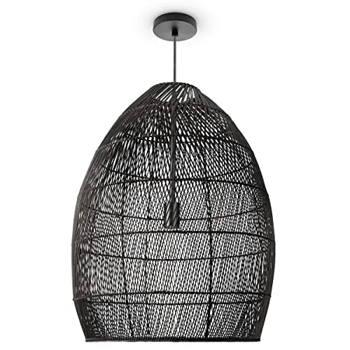 Paco Home Suspension Salon Boho Lampes En Osier Rotin Salle À Manger Lampe Papier E27, Type de lampe:Lampe à suspension - Type 2, Couleur:Noir (Ø52 cm)