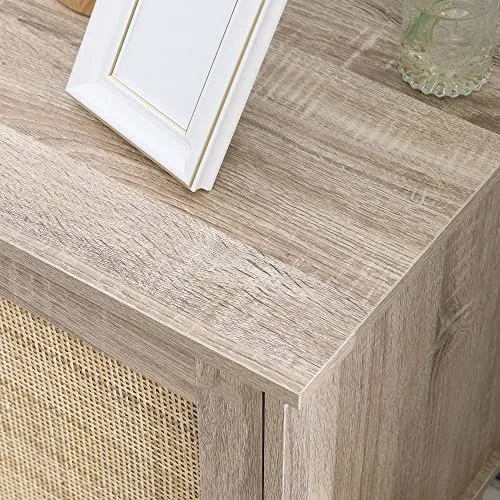 HOMCOM Table de Chevet Table de Nuit en cannage Style bohème avec 1 Placard 48 x 40 x 58 cm - Bois Naturel
