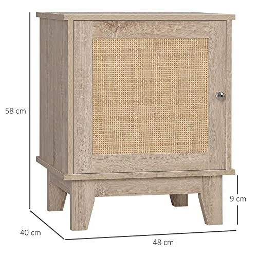 HOMCOM Table de Chevet Table de Nuit en cannage Style bohème avec 1 Placard 48 x 40 x 58 cm - Bois Naturel