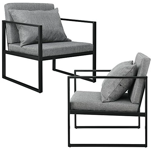 Lot de 2 Fauteuils Design de Salon avec Accoudoirs Siège et Dossier Rembourrré Armature Solide Housse en Polyester 70 x 60 x 60 Gris Foncé