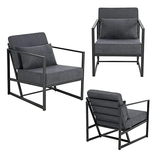 Mingone Fauteuil de Salon Canapé Monoplace Rembourré Lounge Convertible Inclinable Chaise avec Accoudoirs et Dossier Lin Gris Foncé, 1
