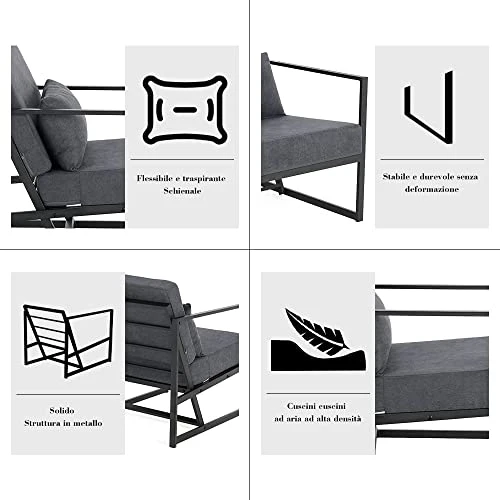 Mingone Fauteuil de Salon Canapé Monoplace Rembourré Lounge Convertible Inclinable Chaise avec Accoudoirs et Dossier Lin Gris Foncé, 1