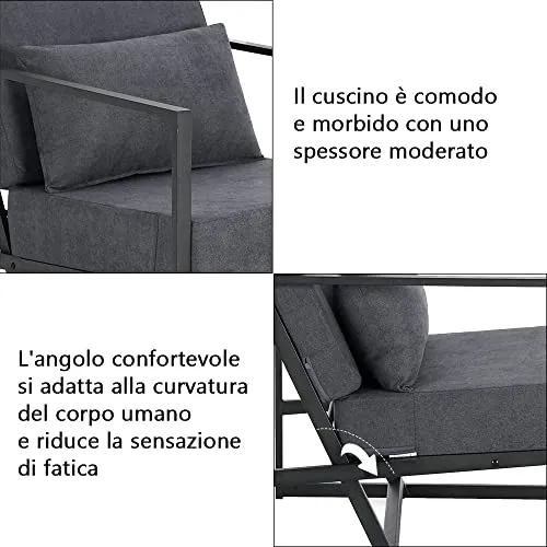 Mingone Fauteuil de Salon Canapé Monoplace Rembourré Lounge Convertible Inclinable Chaise avec Accoudoirs et Dossier Lin Gris Foncé, 1