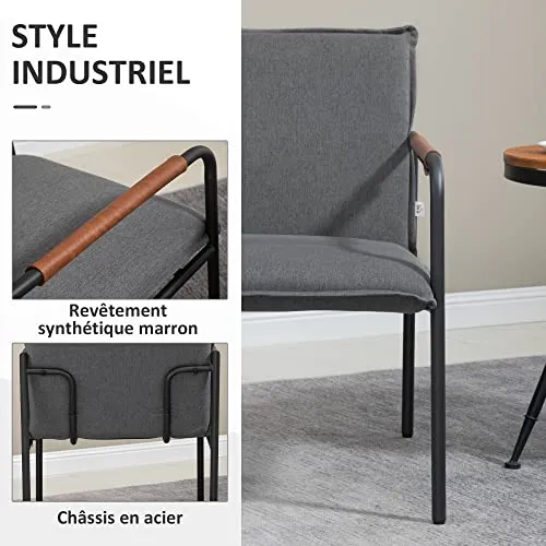 HOMCOM Fauteuil de Salon Assise revêtement synthétique avec accoudoir Structure en Acier Charge Max. 150 Kg 65,5l x 85P x 85H cm Gris