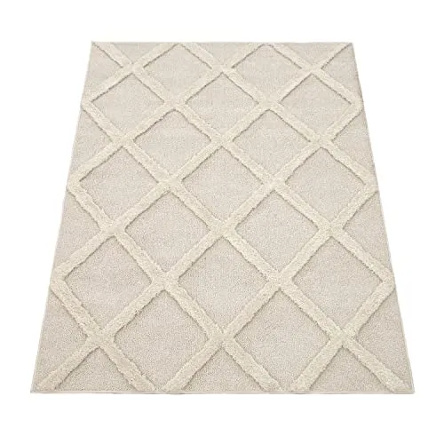 Paco Home Tapis Poils Longs Tapis De Salon Tapis Shaggy Aspect 3D Ethnique Boho Look Vintage Doux, Dimension:200x280 cm, Couleur:Crème 5