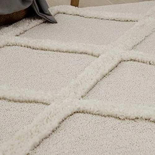 Paco Home Tapis Poils Longs Tapis De Salon Tapis Shaggy Aspect 3D Ethnique Boho Look Vintage Doux, Dimension:200x280 cm, Couleur:Crème 5