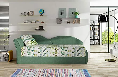 E-MEUBLES Canapé en lit Convertible avec Coffre de Rangement 3 Places Relax Droit - en Tissu - Salon & séjour ARGEA (Menthe+Fleurs (Garden 39+Soro 34), Canapé Gauche)