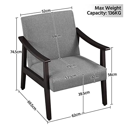 Yaheetech Fauteuil de Salon Confortable Fauteuil Chaise Cadre Métal pour Salon Chambre Salle de Séjour Bureau Intérieur