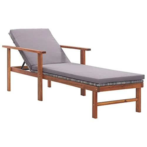vidaXL Chaise Longue et Coussin Jardin Bain de Soleil de Patio Transat de Terrasse Extérieur Piscine Résine Tressée Gris Bois d'Acacia
