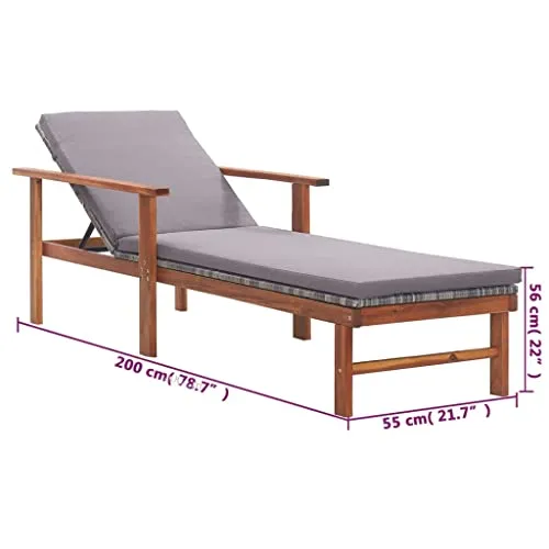 vidaXL Chaise Longue et Coussin Jardin Bain de Soleil de Patio Transat de Terrasse Extérieur Piscine Résine Tressée Gris Bois d'Acacia