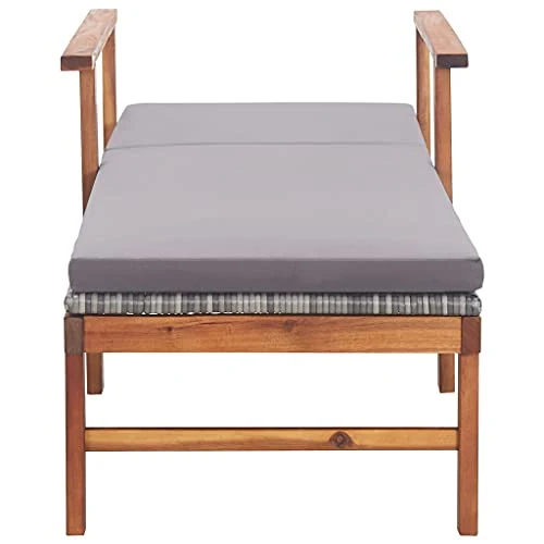 vidaXL Chaise Longue et Coussin Jardin Bain de Soleil de Patio Transat de Terrasse Extérieur Piscine Résine Tressée Gris Bois d'Acacia