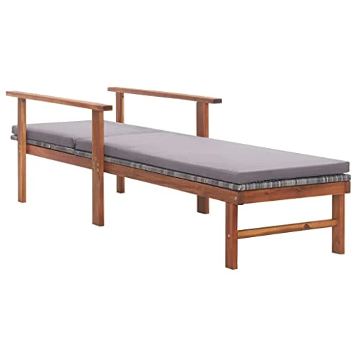 vidaXL Chaise Longue et Coussin Jardin Bain de Soleil de Patio Transat de Terrasse Extérieur Piscine Résine Tressée Gris Bois d'Acacia