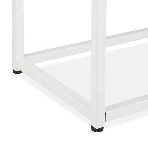 Relaxdays Console 2 Plateaux, Couloir et Salon, 70x110x30 cm, métal, Verre, Aspect Bois, Support à étagères, Blanc