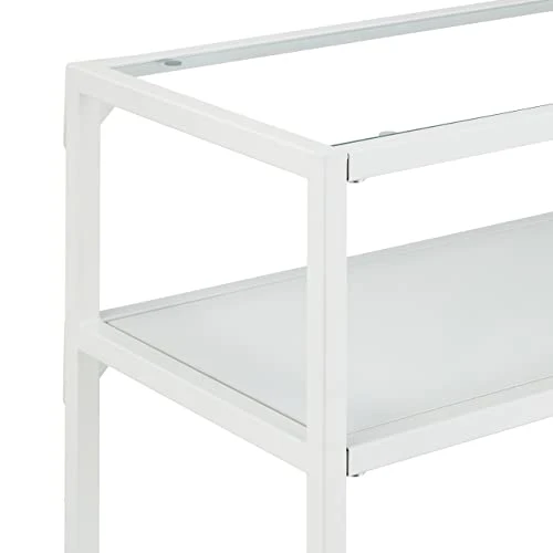 Relaxdays Console 2 Plateaux, Couloir et Salon, 70x110x30 cm, métal, Verre, Aspect Bois, Support à étagères, Blanc