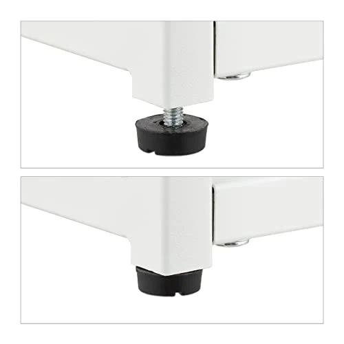 Relaxdays Console 2 Plateaux, Couloir et Salon, 70x110x30 cm, métal, Verre, Aspect Bois, Support à étagères, Blanc