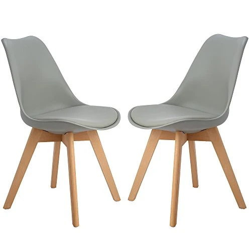H.J WeDoo Lot de 2 chaises de Salle à Manger scandinaves, Chaises Rétro Bois de hêtre Massif - Gris