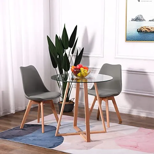 H.J WeDoo Lot de 2 chaises de Salle à Manger scandinaves, Chaises Rétro Bois de hêtre Massif - Gris