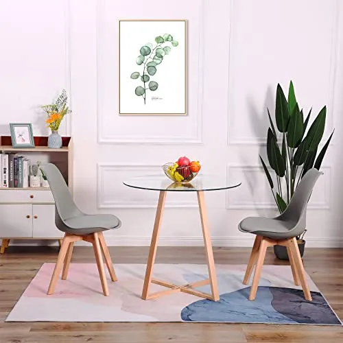 H.J WeDoo Lot de 2 chaises de Salle à Manger scandinaves, Chaises Rétro Bois de hêtre Massif - Gris