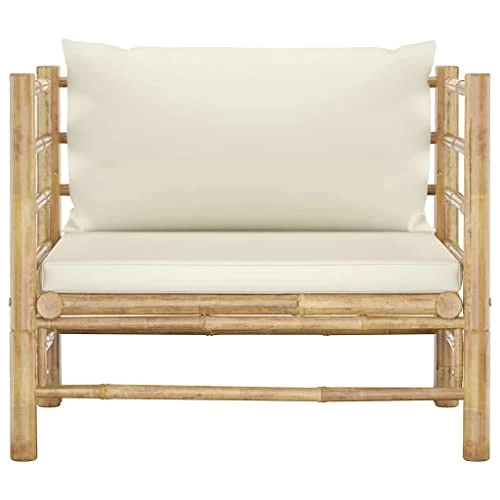 vidaXL Canapé de Jardin avec Coussins Fauteuil d'Extérieur Canapé de Patio Meuble de Terrasse Fauteuil de Jardin Blanc Crème Bambou
