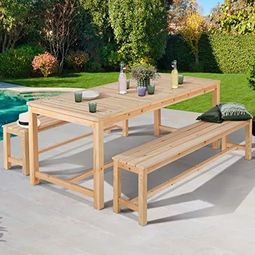 IDMarket - Salon de Jardin UVITA en Bois Table de Jardin 180 CM + 2 bancs
