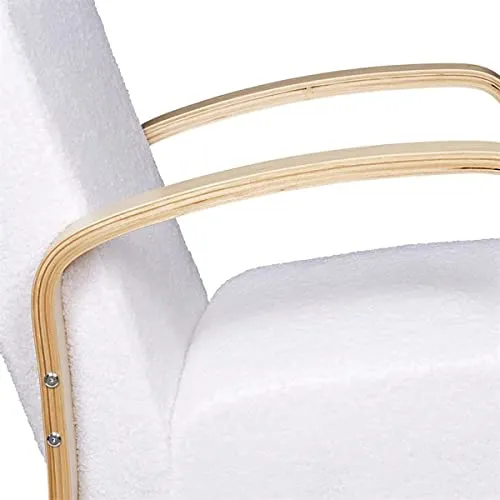 AltoBuy KAUPA - Fauteuil en Tissu Bouclettes Blanc Accoudoirs Bois