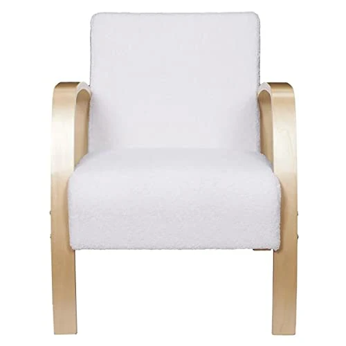 AltoBuy KAUPA - Fauteuil en Tissu Bouclettes Blanc Accoudoirs Bois