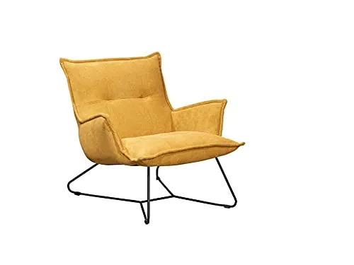Stella Trading VICO accoudoirs Moutarde – Fauteuil de Salon Confortable avec Armature en métal Noir, Polyester, 82 x 76 x 86 cm