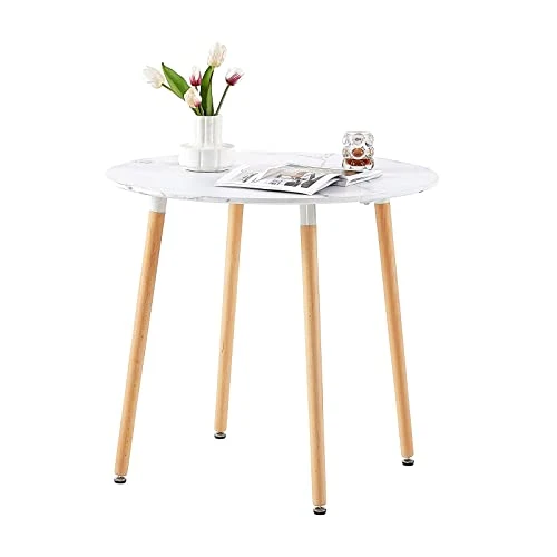 FURNITABLE Table de Salle à Manger Ronde, Table de Cuisine Scandinave pour Salon, Bureau, Cuisine, 4 Personnes, 80 x 80 x 74 Cm, Marbre