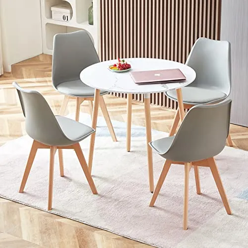 FURNITABLE Table de Salle à Manger Ronde, Table de Cuisine Scandinave pour Salon, Bureau, Cuisine, 4 Personnes, 80 x 80 x 74 Cm, Marbre