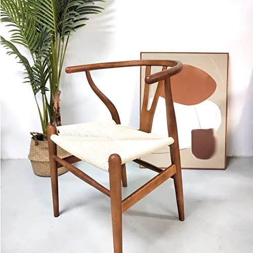 Tomile Wishbone Chaise en Y en bois massif et rotin naturel