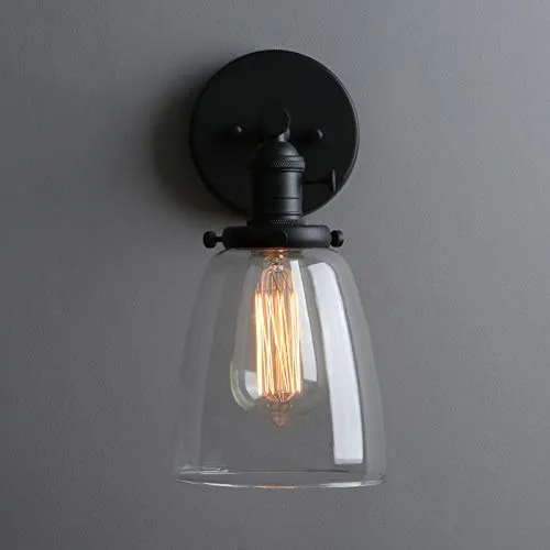 Phansthy Vintage Style Appliques Murales Abat-Jour En Verre Clair, Edison Applique Murale Industrielle E27 Luminaires Intérieur Loft Bar Cuisine Lampe Éclairage (Noir)