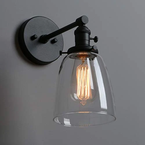 Phansthy Vintage Style Appliques Murales Abat-Jour En Verre Clair, Edison Applique Murale Industrielle E27 Luminaires Intérieur Loft Bar Cuisine Lampe Éclairage (Noir)