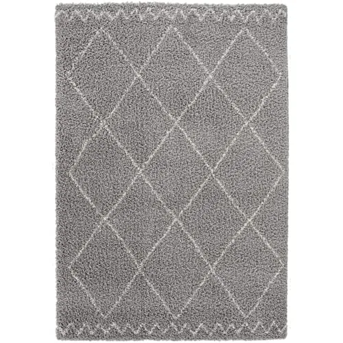 BALTA Tapis Berbère, Tapis de Salon Shaggy Style Ethnique, Grand Tapis 200x290 cm, Doux et Confortable, Facile d'entretien, Polypropylène épaisseur 30 mm, 200 x 290 cm, Gris - Blanc