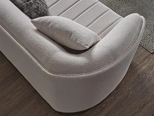 Vente-unique - Canapé 3 Places en Tissu Bouclette Blanc cassé ELFIRA