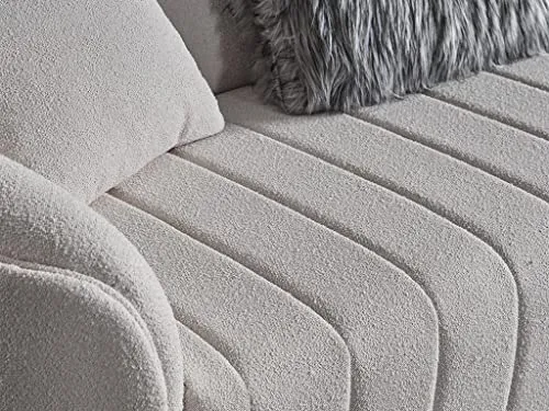 Vente-unique - Canapé 3 Places en Tissu Bouclette Blanc cassé ELFIRA