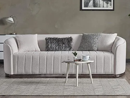 Vente-unique - Canapé 3 Places en Tissu Bouclette Blanc cassé ELFIRA