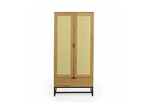 Deco In Paris Armoire penderie 2 Portes 1 tiroir en Bois métal et cannage TULLIO 80x56x172