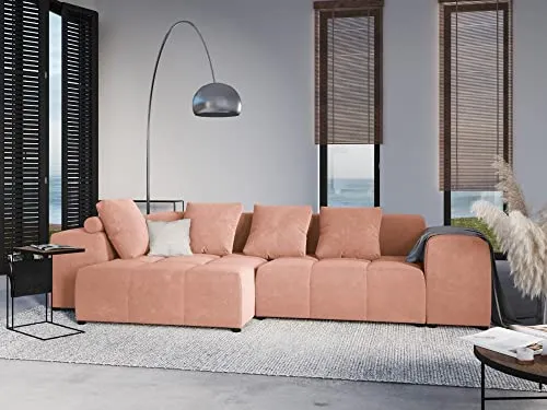 MICADONI - Canapé d'angle Réversible Margo - 4 Places - Velours - Rose