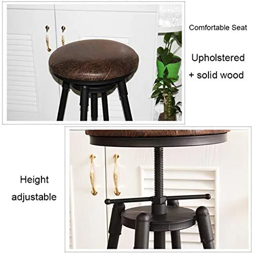tabouret de bar avec dossier noir metal et bois industriel industrielle rétro Tabouret pivotant à hauteur réglable Tabouret de comptoir bar Tabouret rustique bois, Chaise de salle à manger scandinave